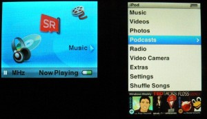 Top menus for the Fuze (left) and iPod nano 5G (right).