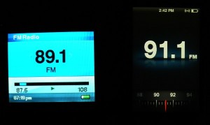 Radio menus of the iPod nano and Fuze compared.