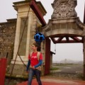 One of Google's Street View operators passes through the Dauphin Gate at the Fortress of Louisbourg while collecting imagery with the Trekker Street View backpack.