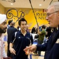 Ryerson President Levy chats with students during student facility opening ceremonies at the former Maple Leaf Gardens.