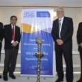 Lighting of a ceremonial lamp to celebrate the signing of a Memorandum of Understanding between Ryerson, Ryerson Futures Inc. and Bombay Stock Exchange Institute Ltd. to create a BSEI-Ryerson Digital Media Zone in India. From left: Richard Bale, Consul General of Canada for Western India; Ashish Kumar Chauhan, managing director and CEO of BSEI; President Sheldon Levy; and Ambarish Datta, CEO and managing director of BSE Institute.