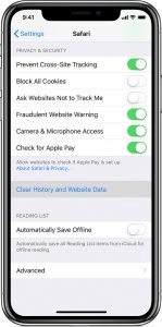 iPhone secuity settings screen