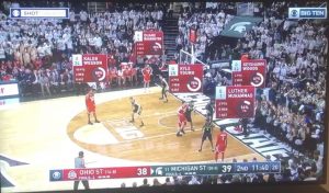 National Basketball game braodcast with data overlays on screen