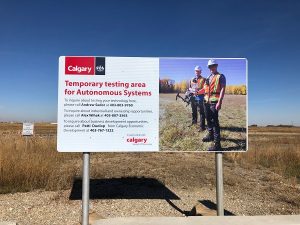 large sign promotes drone testing facility and space