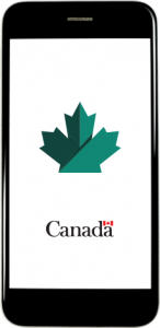 smartphone screen shows Canadian maple leaf symbol