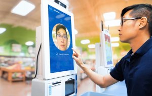 man using face recognition screen