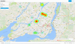 heat map shows activity in specific regions on map