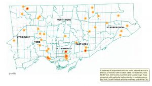 map of Toronto shows hotspots wiht poor Internet service