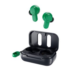 green earbuds and case