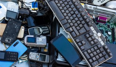 pile of e waste electronics products