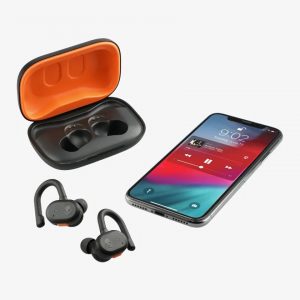 earbuds, carrying case, smartphone