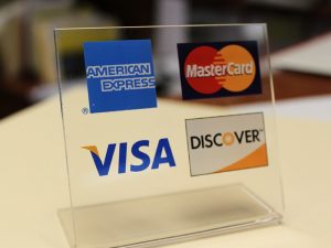 plastic signs shows various corporate credit card issuers