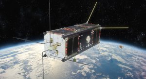 cubesat satellite in space rendering