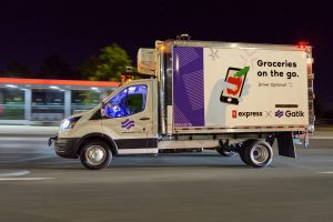Loblaw PC Express food delivery using an autonomous vehicle from Gatik. Image courtesy of Gatik.