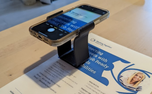 smartphone mounted in holder