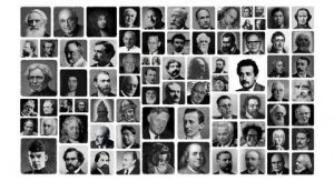 montage of black and white photos of famous inventors - all male.