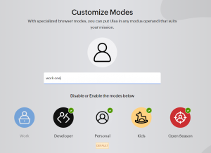 user interface of new Ulaa browser shows different modes to select