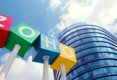 ZOHO company signage in front of corporate building