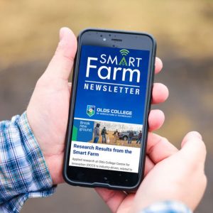 hands hold smartphone with smart farm app