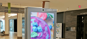 a large digital signage kiosks in public retail space
