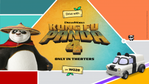 promotional poster for Kung Fu Panda 4 shows cartoon characters and objects from movie.