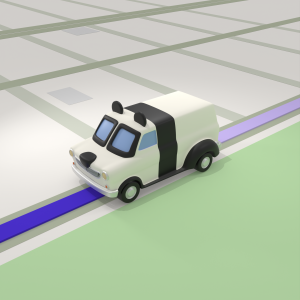 cartoon panda van on drawn roadway