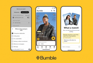 Bumble dating app on smartphone screens