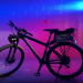 police bike with coloured lighting behind