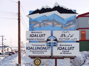 a welcome sign in Iqaluit