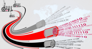 graphic shows three hoses with data, as ones and zeroes, coming out