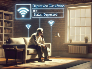 older man sitting alone on couch in empty room