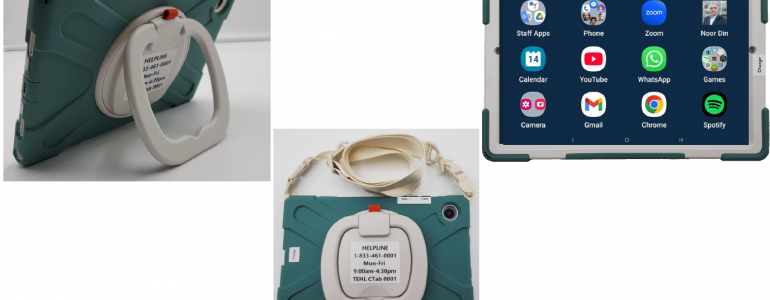 front, back, and side of customized tablet for seniors