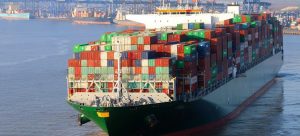 huge ocean-going container ship loaded with cargo