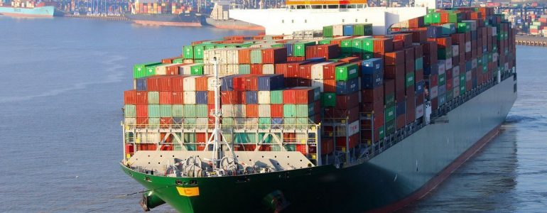 huge ocean-going container ship loaded with cargo