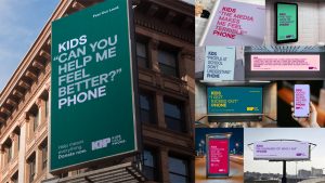 montage of posters and print ads for Kids Help Phone