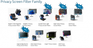 series of computer screens with privacy filter options