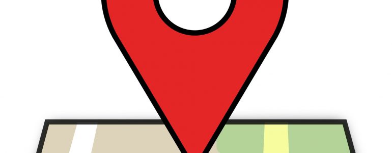 coloured graphic shows location marker pointing to place on map