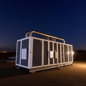 large industrial unit under nighttime sky